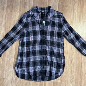 NWT PAIGE Davlyn Plaid Button-Down Shirt - Pink/Black - XS